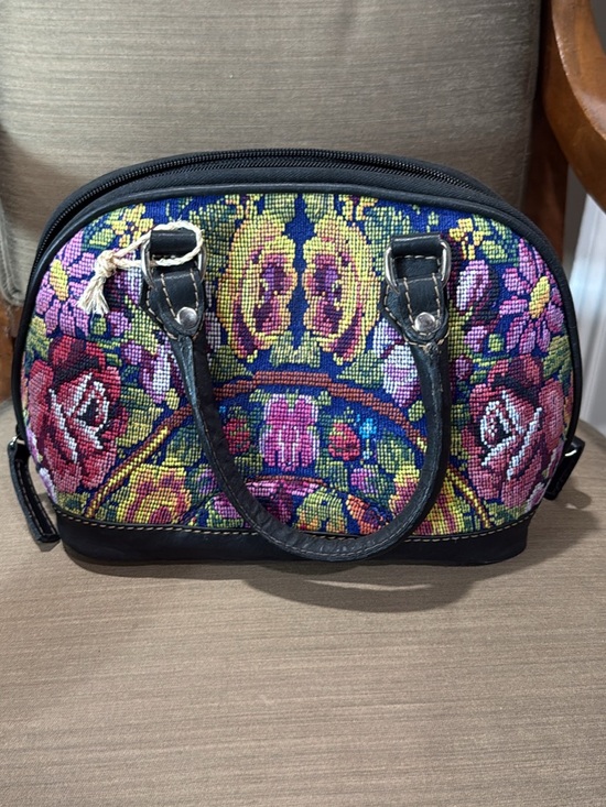 Handbags - Floral Tapestry Dome Satchel Handbag - Multicolor